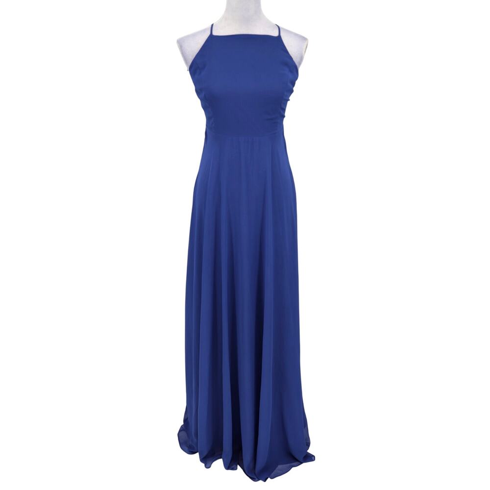 Lulus Gown Womens Medium Blue Lined Dress Strappy Open Back Formal Wedding Party
